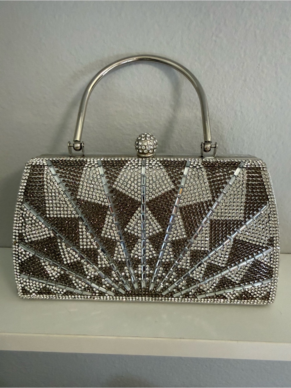 D’Margeaux Prezzo Rhinestone Clutch Geometric Crystal Evening Bag Silver